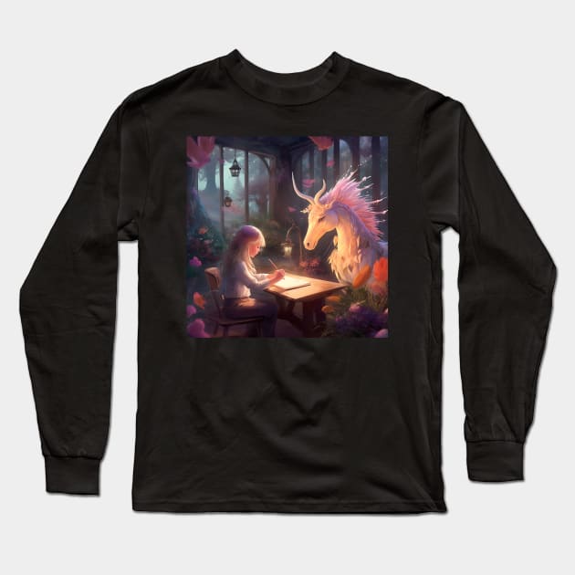 The Enchantment of Fantasy: A Magical Journey with a Dreaming Unicorn and an Adventurous Child in a Dream World Long Sleeve T-Shirt by insaneLEDP